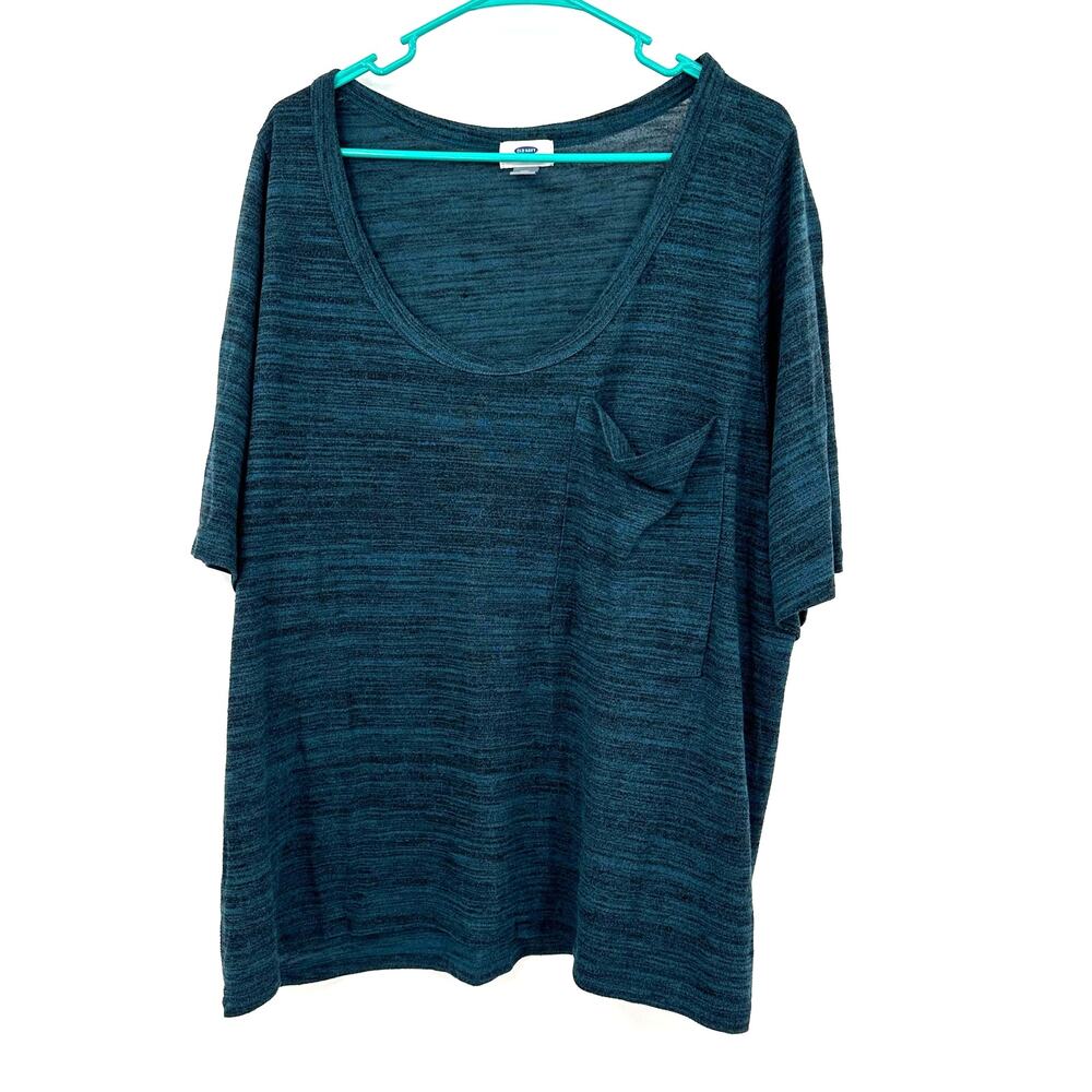 Old Navy Size XXL Shirt Dark Blue Teal Round Neck Pocket Tee Short Sleeve Causal